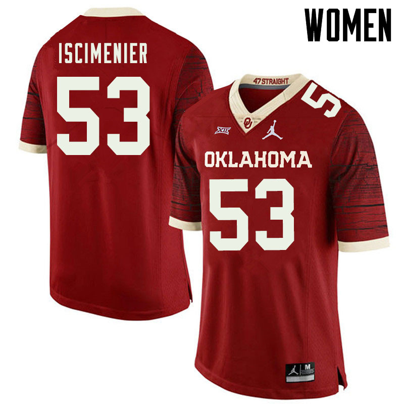 Jordan Brand Women #53 Jared Iscimenier Oklahoma Sooners College Football Jerseys Sale-Retro